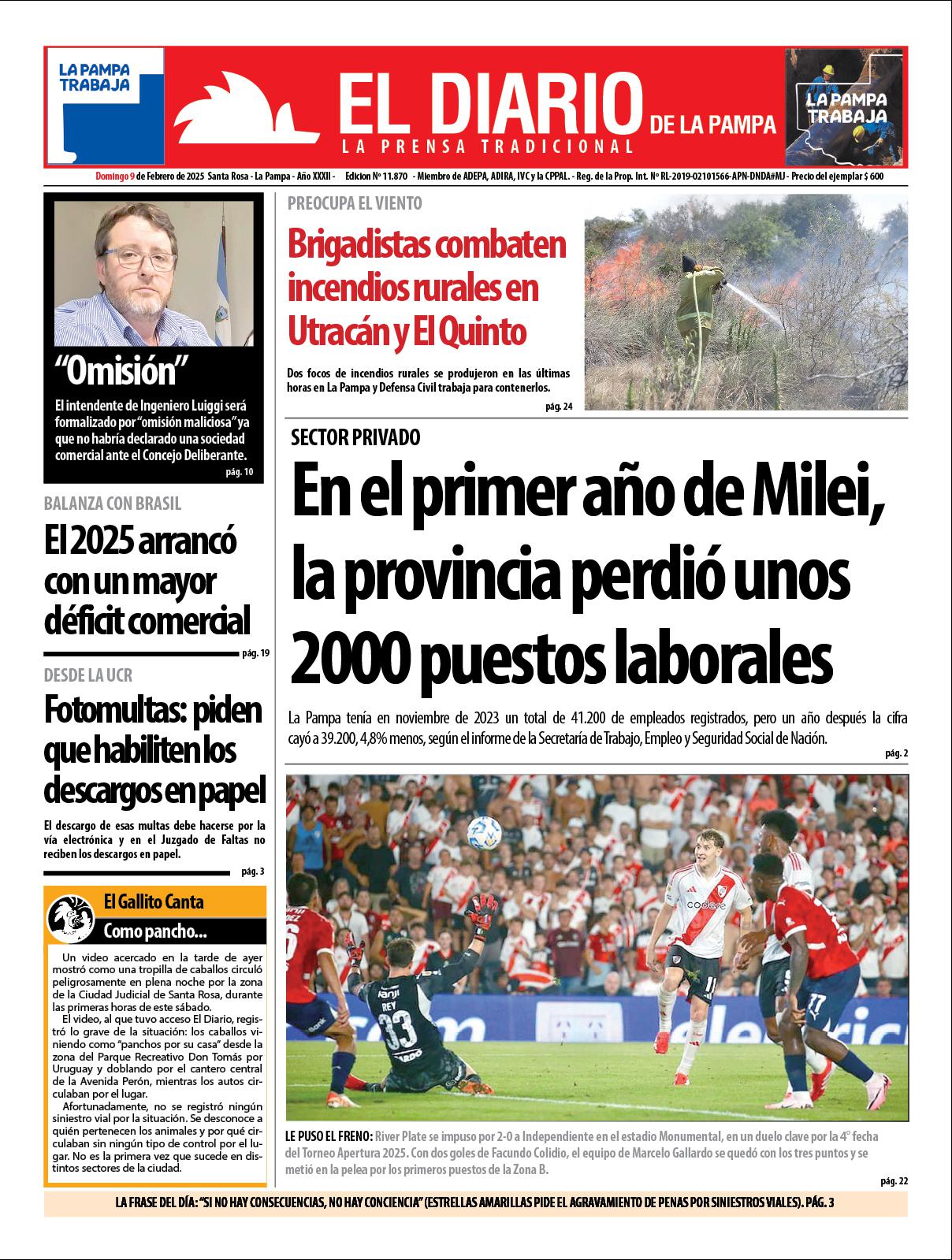 Tapa de El Diario en papel  domingo 09 de febrero de 2025